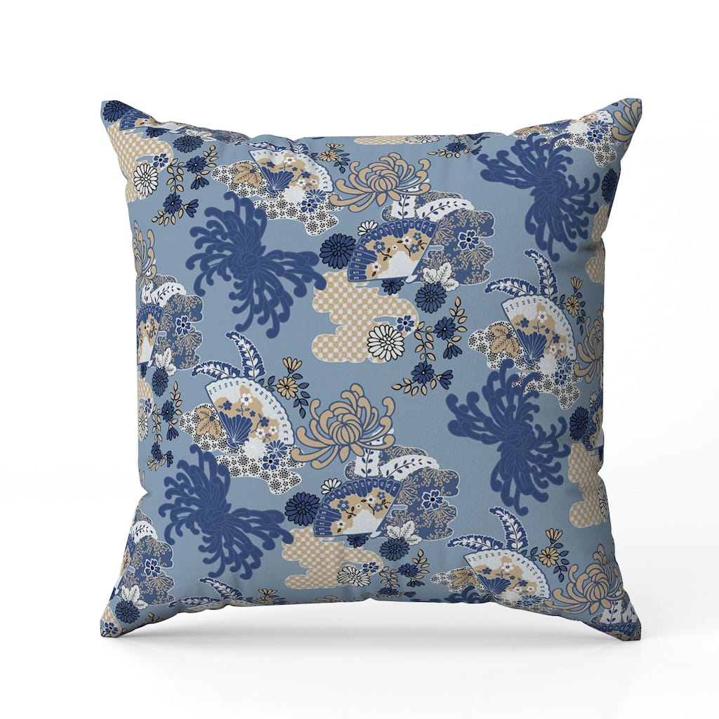 Checkered Waves Indoor/Outdoor Reversible Throw Pillow Blue and Peach