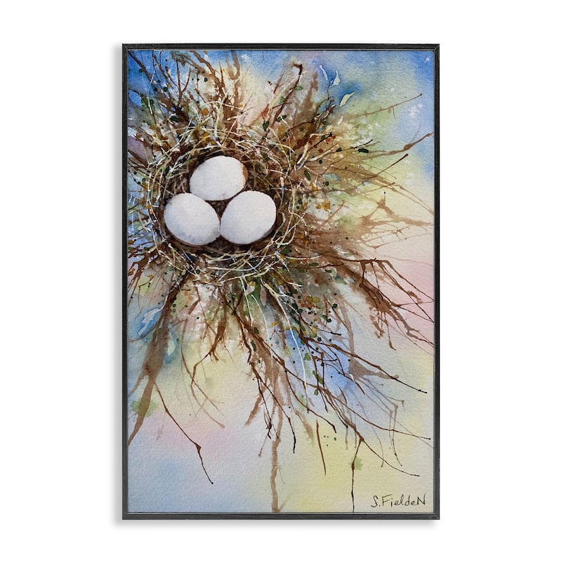 Stupell Modern Watercolor Bird Nest Framed Giclee Art Design By Stephanie Fielden - 12 x 18 - Black