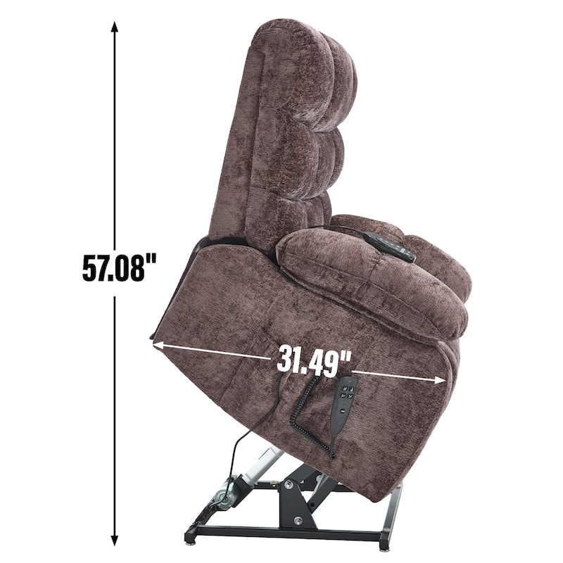 Chenille Upholstery Oversized Power Lift Recliner Massage Chair with Dual Motor and Heat