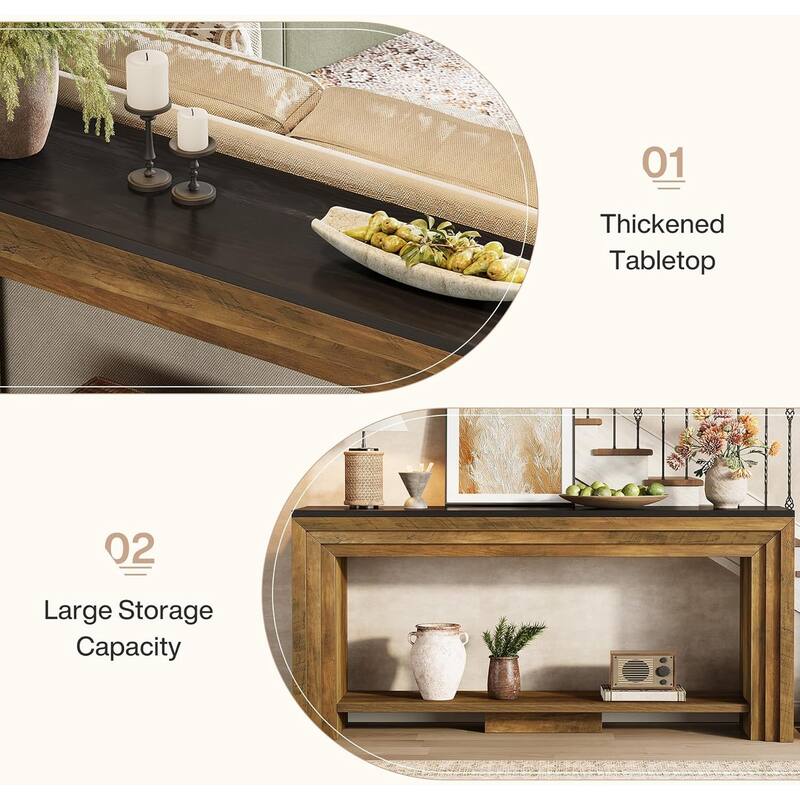 70.9-Inch Farmhouse Console Table with Storage, 2-Tier Behind The Couch for Living Room, Entryway