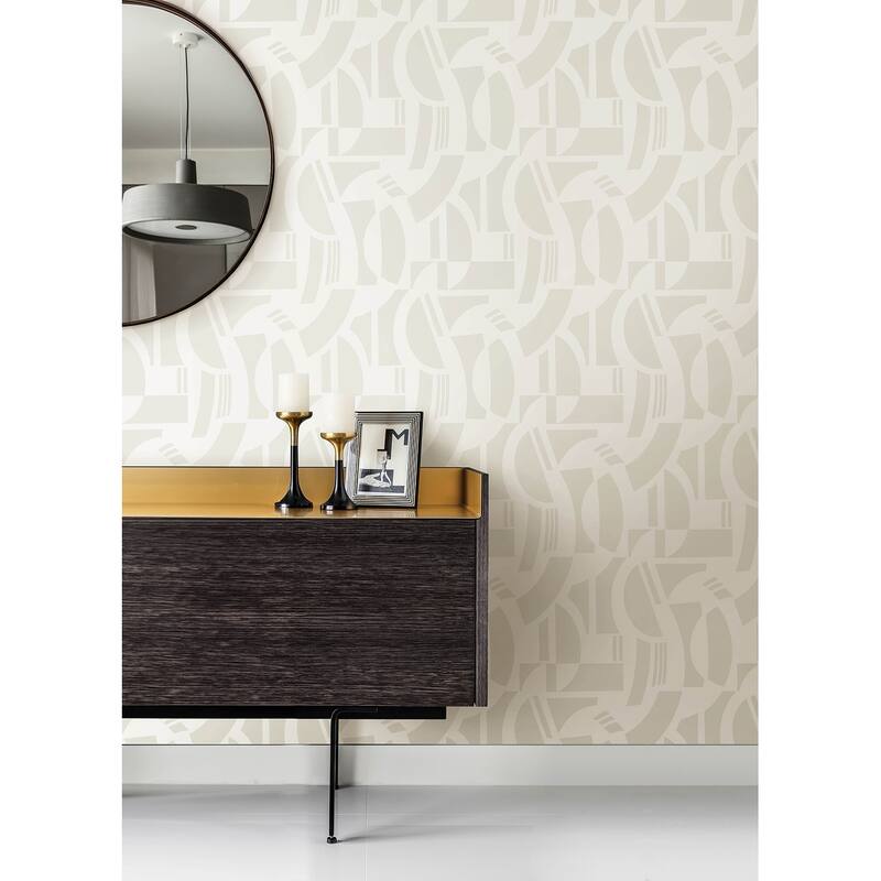 A-Street Prints Carter Cream Geometric Flock Wallpaper