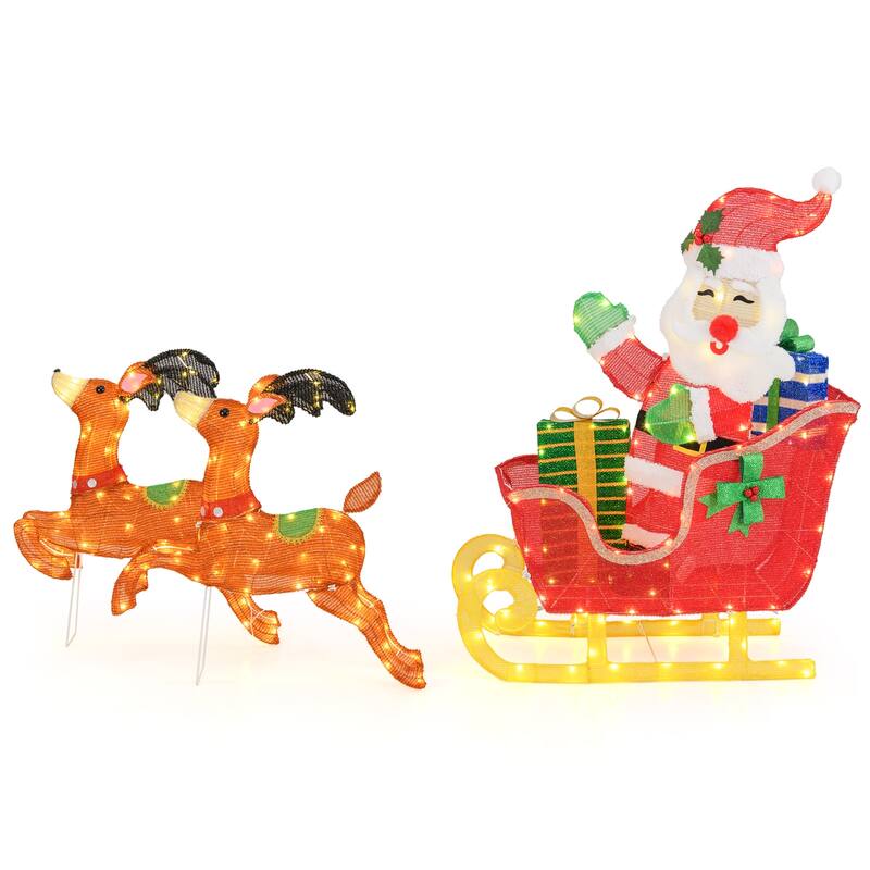 Gymax Lighted Christmas Santa Claus w/ Reindeer LED Lights 12 Ground - Multi - See Details - Multi - See Details - overstock.com/bedbathandbeyond.com