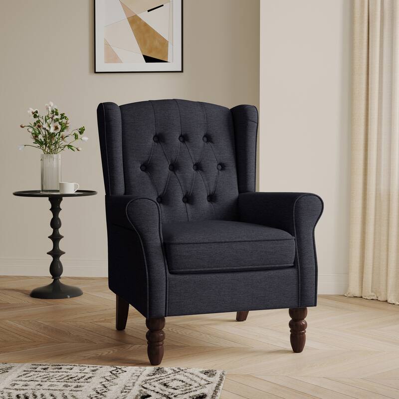 Button-Tufted Accent Chair Wingback Armchair - 38"H