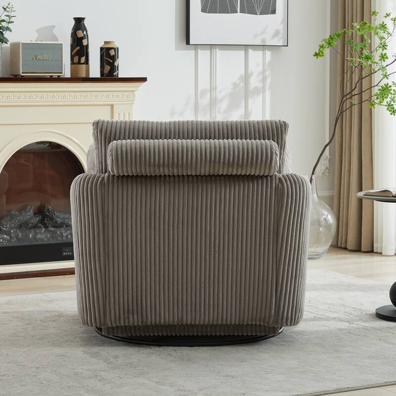 360° Swivel Accent Armchair for Living Room, 40.55" Upholstered Sofa Chair Round Corduroy Club Chair with 2 Pillow