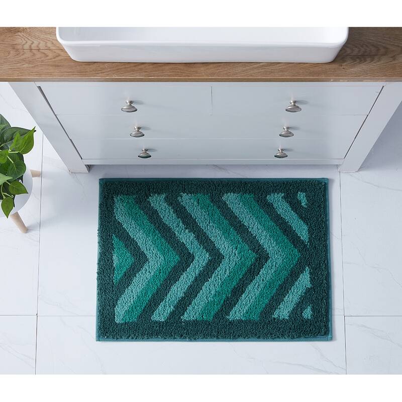 Clara Clark Non Slip Shaggy Bath Rug Set - Chevron Design Ultra Soft Bathroom Mat - Small - 17 x 24 - Green