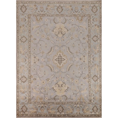 All-Over Gray Oushak Indian Area Rug Hand-Knotted Wool Carpet - 7'11"x 10'0"