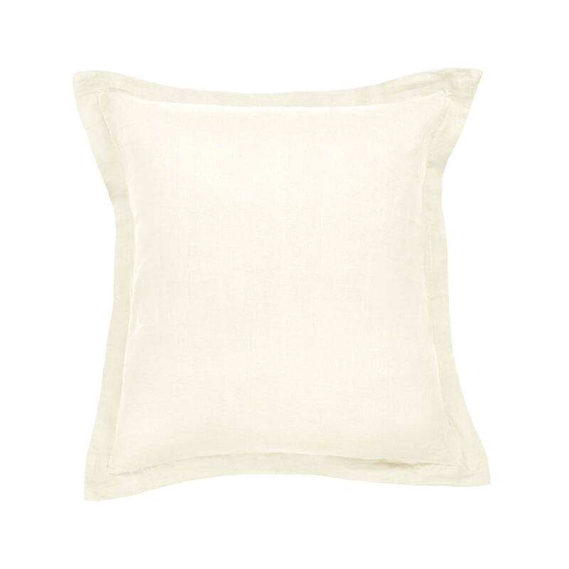 100% French Linen Flanged Euro Sham by BOKSER HOME - Pillow Covers - 26" x 26" - Cream
