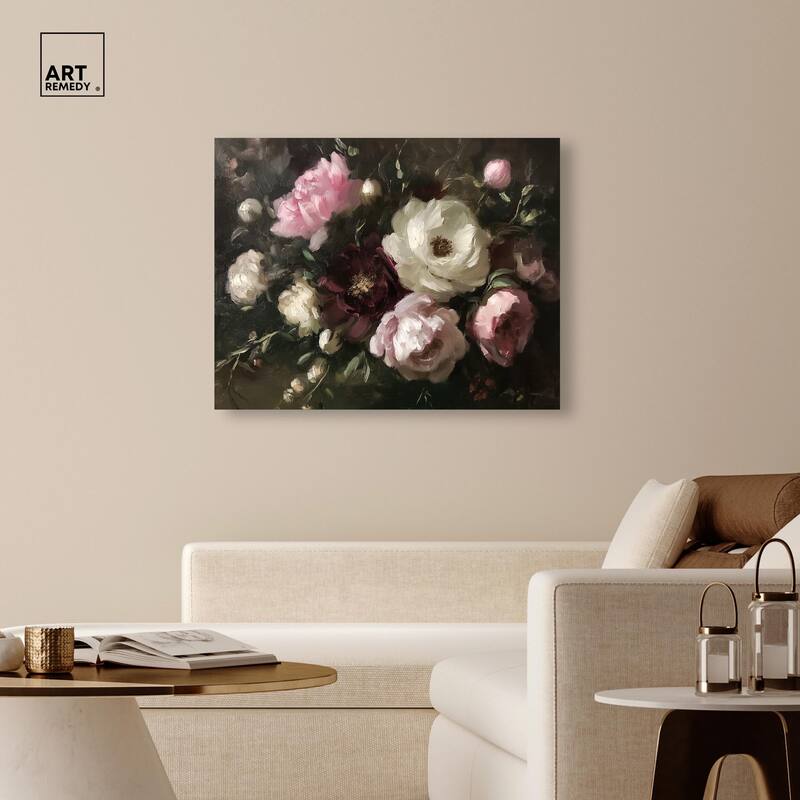 Peony Palette Nocturne Canvas by Art Remedy, Gallery Wrapped