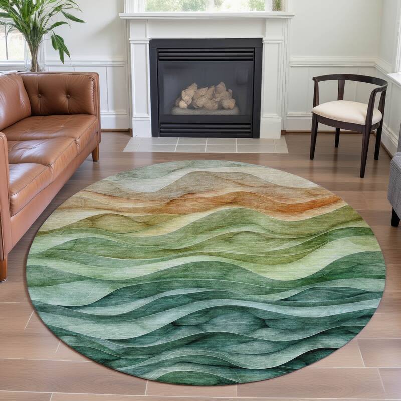 Premium Washable Super Soft Modern Waves Mayfield Rug - Teal - 8' x 8'