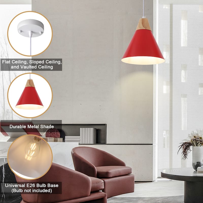 Farmhouse Pendant Light Fixture with Wood and Metal for Kitchen, Hallway,Living Room