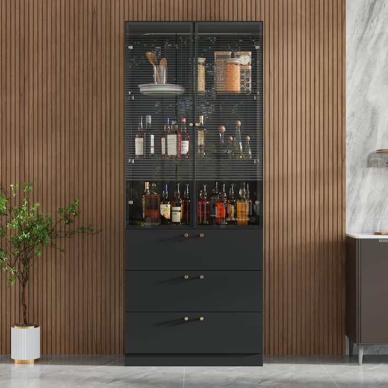 LED Glass Display Cabinet with Aluminum Alloy Frame Glass Door Showcase Wine Storage Cabinet