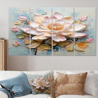Designart - Pink Pastel Lotus Flower On Vintage Blue II - Lotus Wall ...