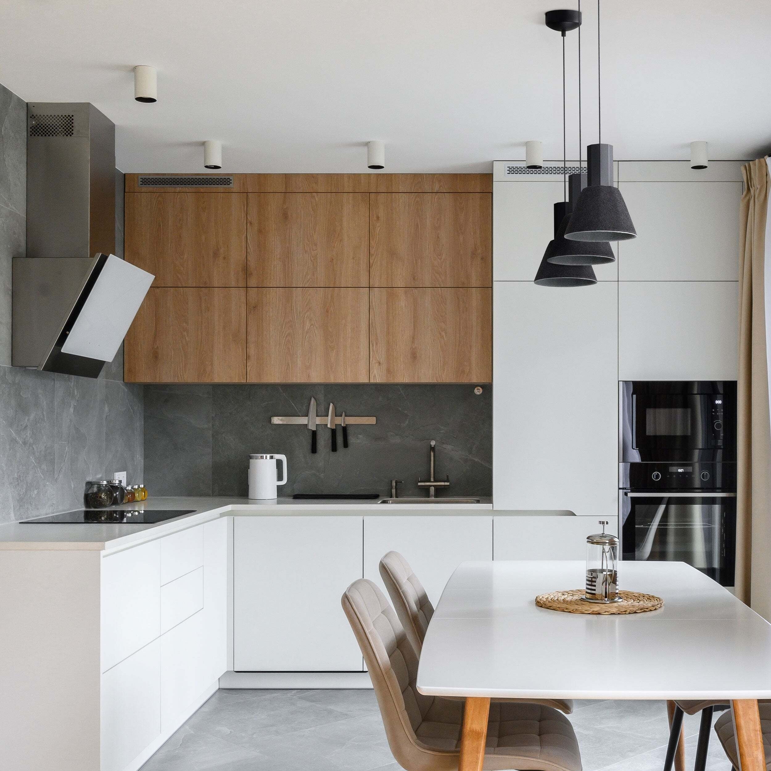 Golden Lighting Faroe Integrated LED Pendant - Matte Black - Flecked Black/Gray Shade - 8"