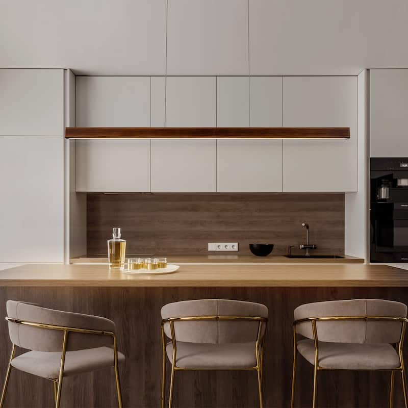 Starsky 1-Light Farmhouse Rustic Wooden Integrated LED Linear Kitchen Island Light 3000K Warm Light Chandelier