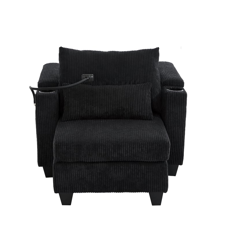 Roomfitters Convertible Corduroy Sofa Chair Bed with USB Ports, Cup Holders, Phone Slot and Storage for Living Room