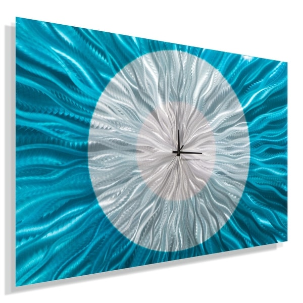 Statements2000 Aqua Blue / Silver 36-inch Metal Wall Clock - Catwalk Aqua