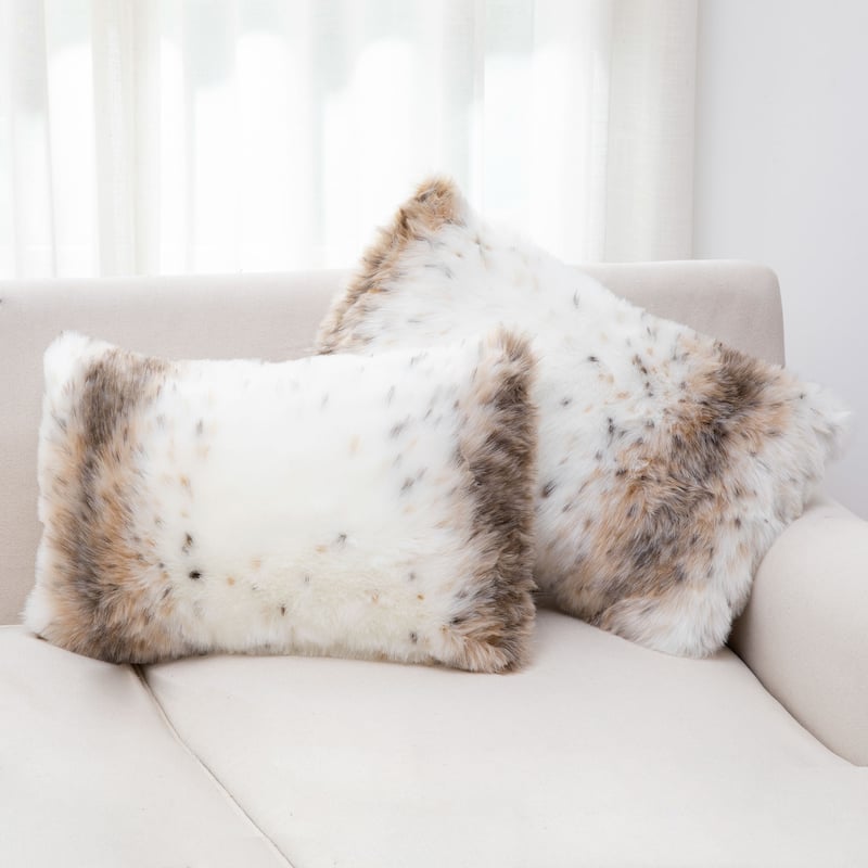 Cheer Collection Set of 2 Animal Fur Throw Pillows - 12x20