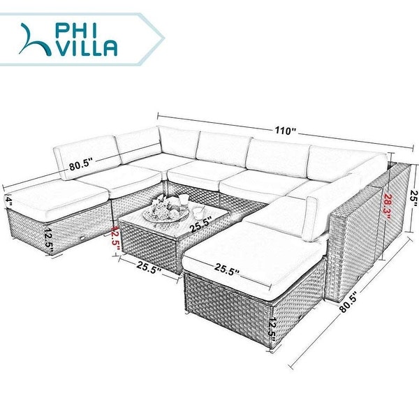Phi villa 9 piece rattan sofa outdoor online sectional set