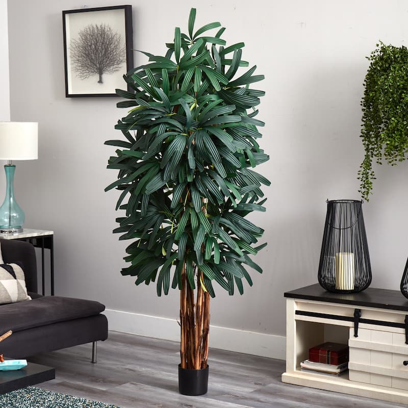 Raphis Palm Tree 6Ft - Tropical Indoor Plant 72 Inch Tall - Home Office Decor - Realistic Artificial Tree - 6ft.
