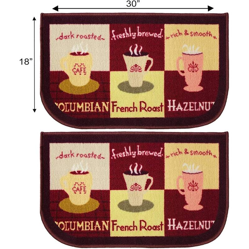 Kashi Home Kitchen Rug, Printed Durable Non Slip Floor Mat, Farmhouse Design 3 Piece Set - 3pc Set (2 18x30 D Shape & 1 20x40)