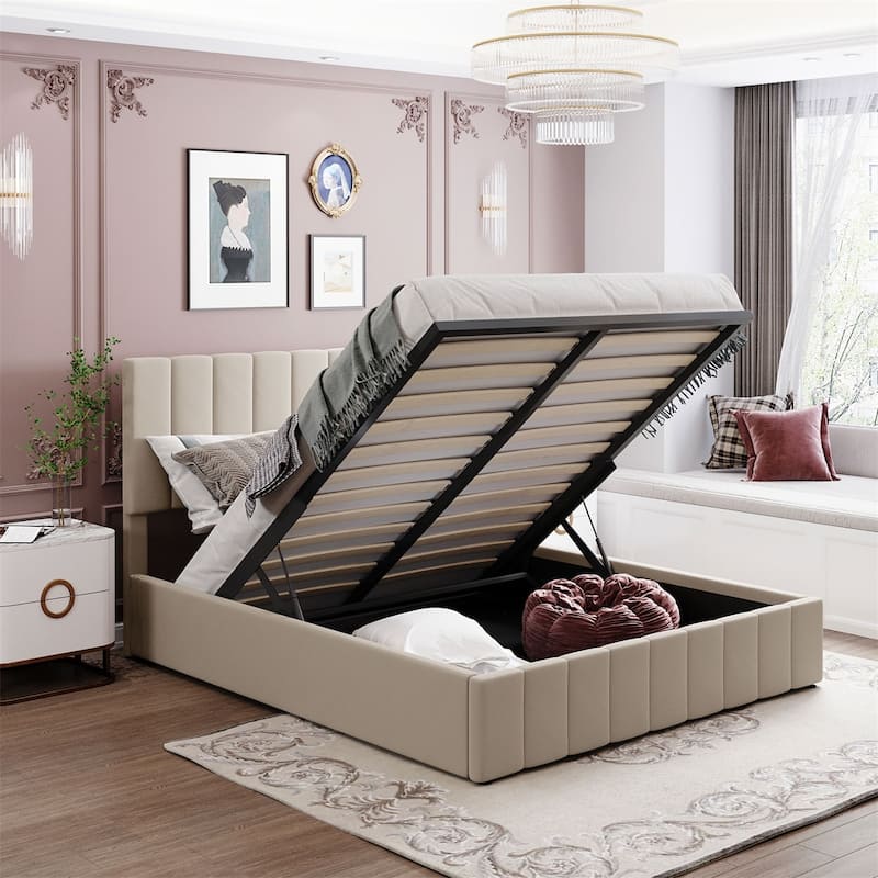 Merax Upholstered Platform Bed with a Hydraulic Storage System