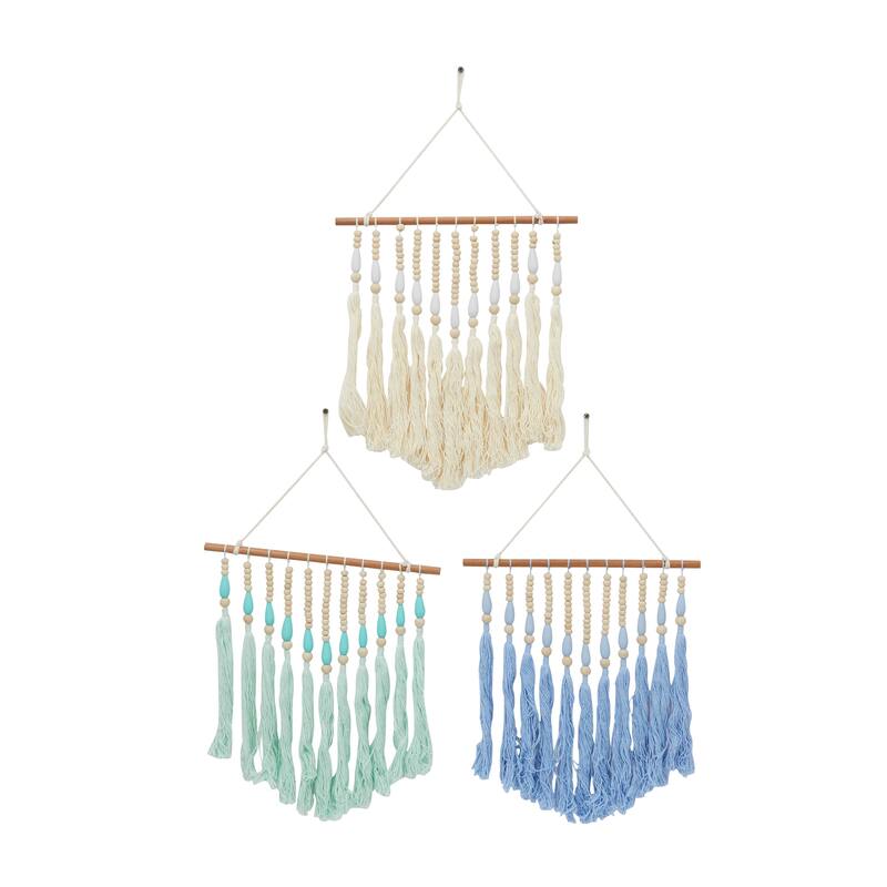 CosmoLiving by Cosmopolitan Multi Colored Cotton Fabric Handmade Beaded Macrame Home Wall Decor with Fringe Tassels (Set of 3)