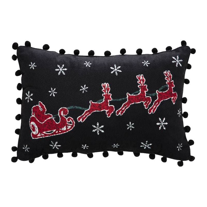 Annie Black Check Santa Sleigh Pillow 9.5x14