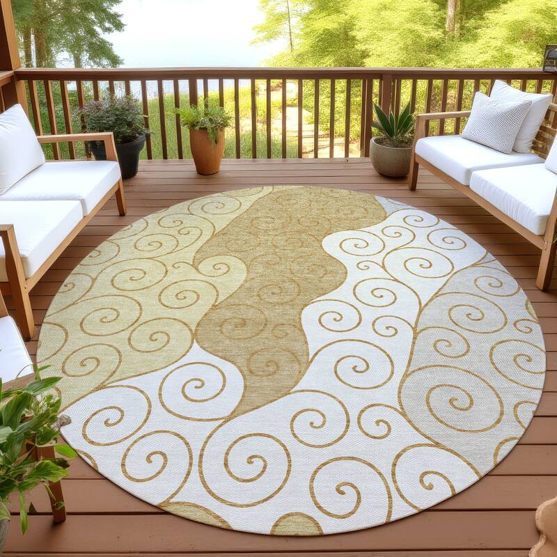 Machine Washable Indoor/ Outdoor Swirly Chantille Rug - Gold - 8' x 8'
