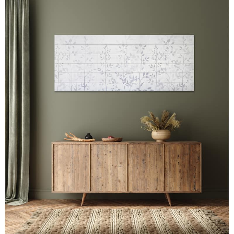 "Gray Leaves" Print on Planked Wood Wall Art
