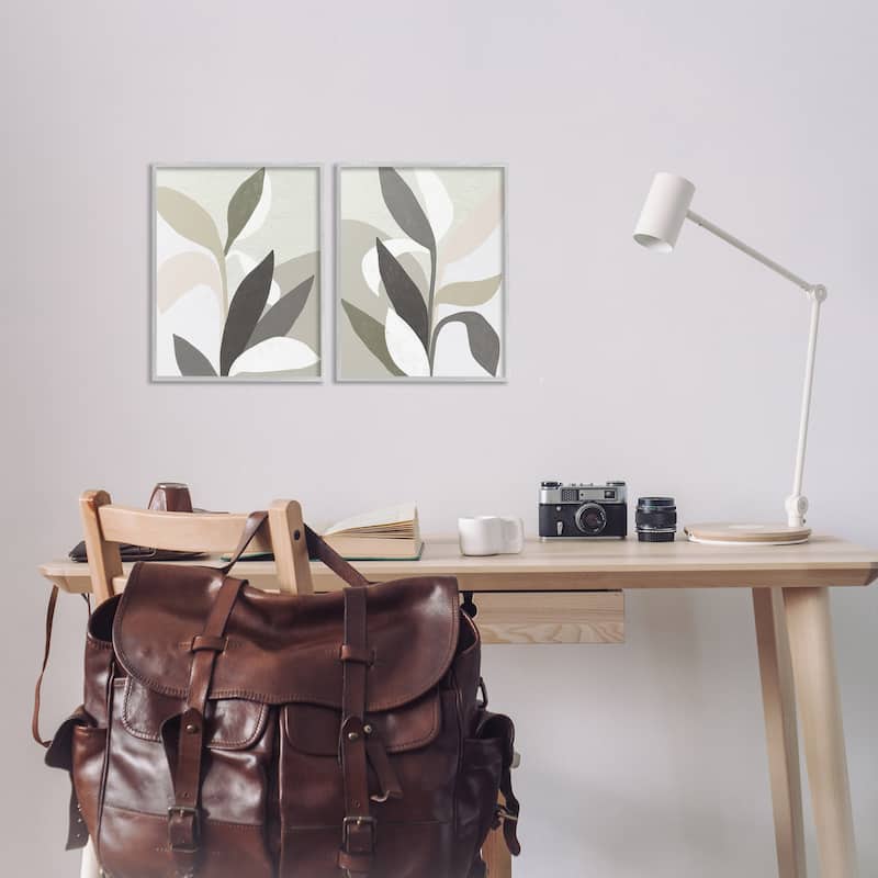 Stupell Neutral Leaf Shapes Framed Giclee Art Design By June Erica Vess (Set of 2)