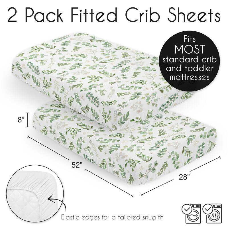 Sweet Jojo Designs Boho Floral Leaf Boy Girl 2pc Fitted Crib Sheets Sage White Bohemian Gender Neutral Watercolor Botanical