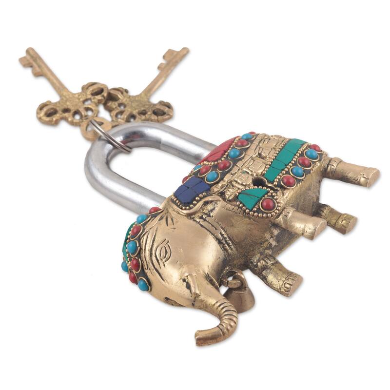 Novica Handmade Festive Elephant Lock And Key Set