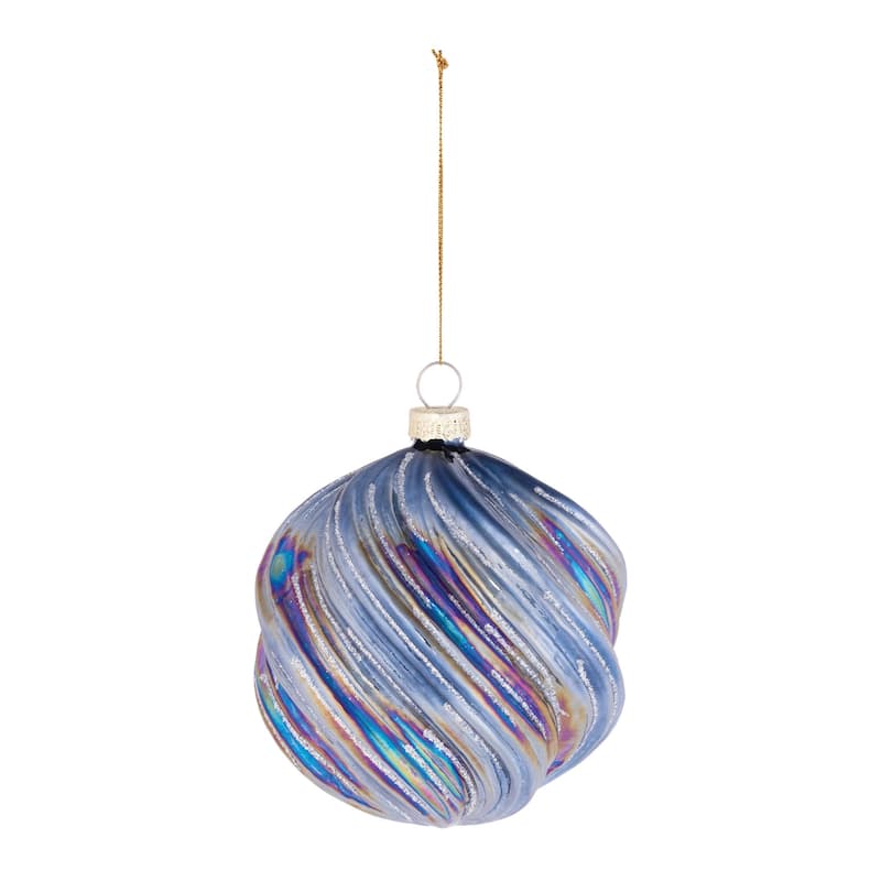Set of 6 Glass Ball Ornaments with Iridescent Swirled Design for Holiday Decor - 3.5" x 3.5" x 4"