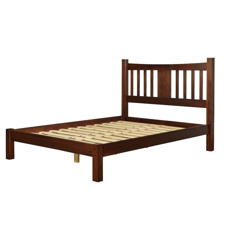 Sturdy Pine Wood Farmhouse Platform Bed Frame with Headboard - Cherry - King