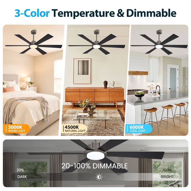 MLiAN Ceiling Fan 60inch Playwood Blades Remote Control 6-Speed DC with Integrated LED - 60''