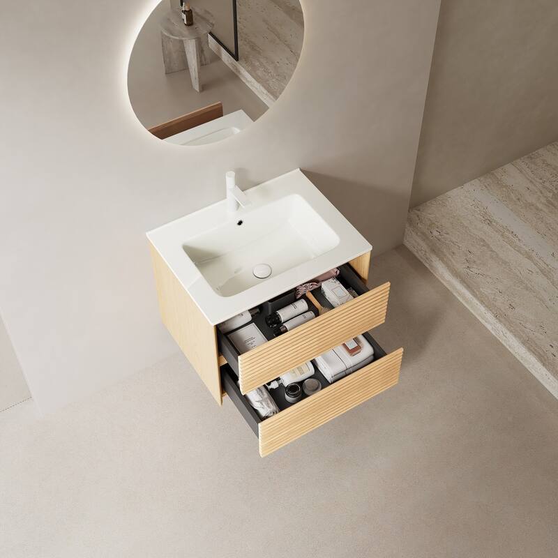 Wall-Mounted Bathroom Vanity Set with Integrated Ceramic Sink