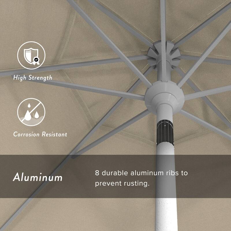 California Umbrella 7.5' Round Crank Lift Push Button Tilt White Aluminum Patio Umbrella with Olefin Royal Blue Fabric