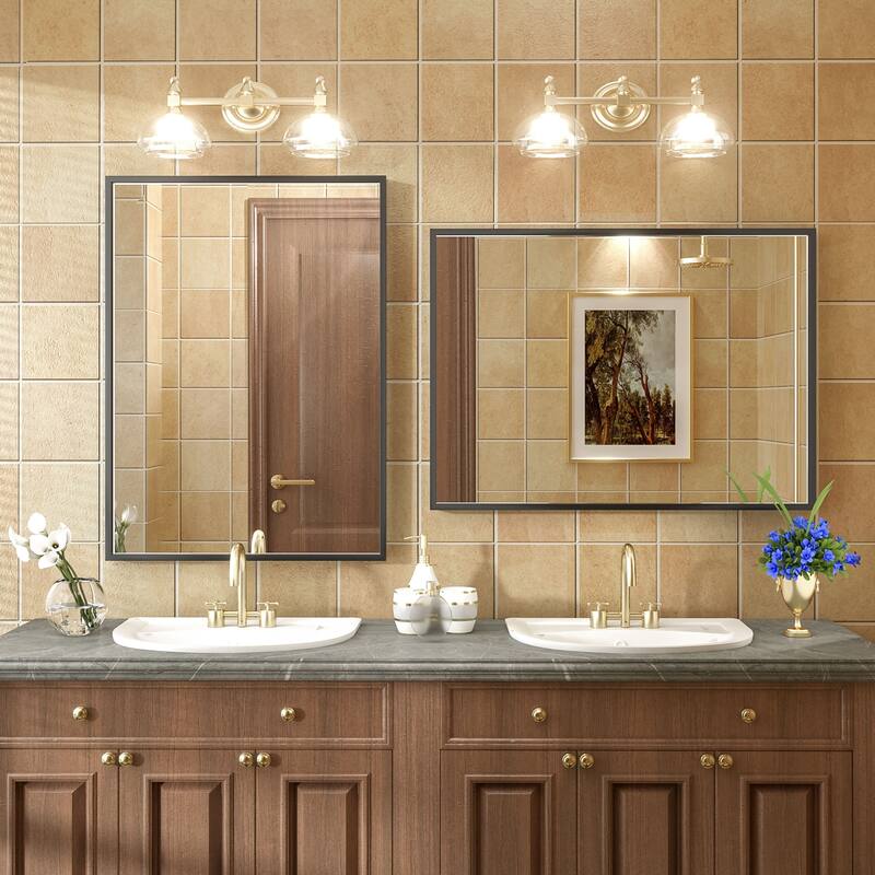 Aluminum Alloy Framed French Cleat Mounted Tempered Glass Wall Vanity Mirror