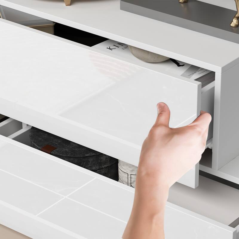 Contemporary High Gloss White Eight-Drawer Dresser, Chest of Drawers