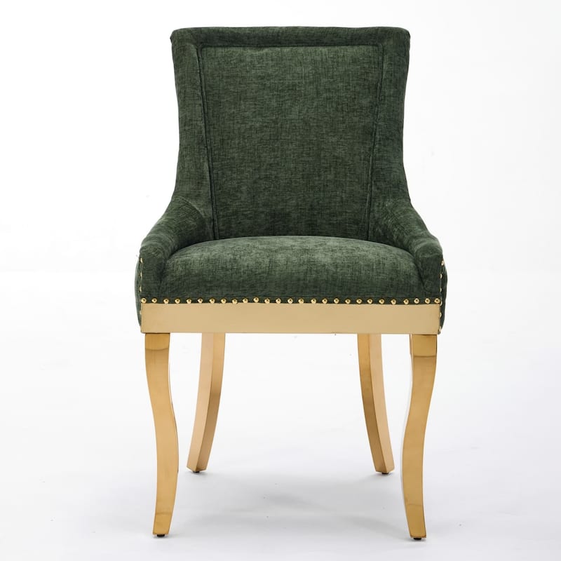 Set of 2 Chenille Upholstered Dining Chairs with Gold-Plated Legs