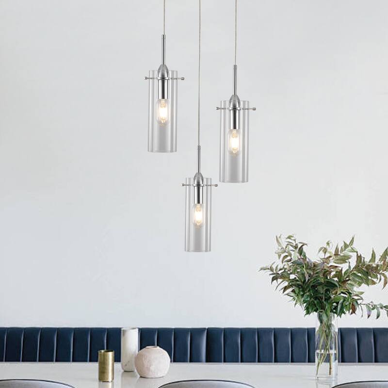 60 -Watt 3-Light Simple Pendant Light with Clear Glass Shade for ‎Kitchen, Bedroom, Living Room - N/A