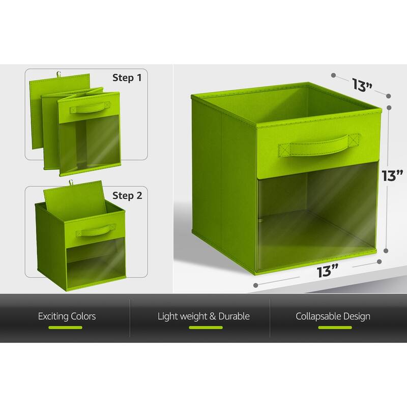 Sorbus Storage Bins with Clear Window - 6-Pack Foldable Baskets - 13 x 13 x 13 in storage cubes