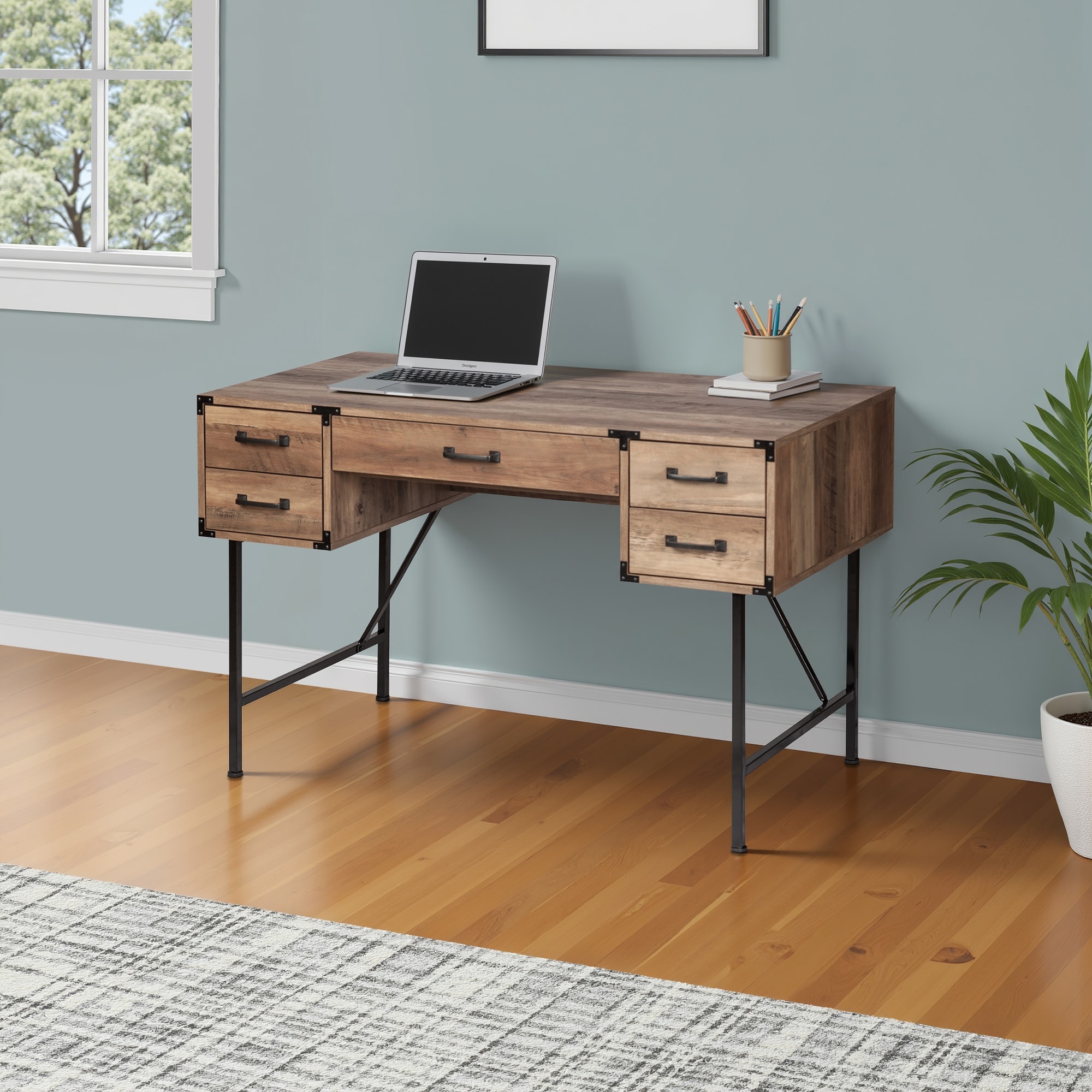 Saint Birch Cambridge Modern Farmhouse 47 Inches 5-Drawer Writing Desk