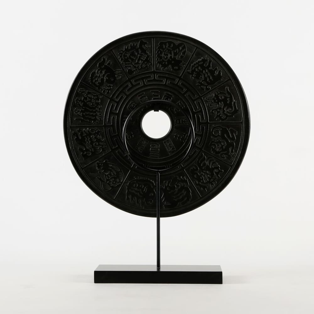 Artissance Marble Disk with 12 Zodiac Symbols, 20 Inch Tall, Black