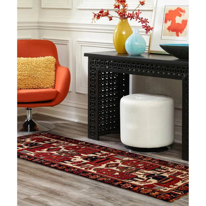 ECARPETGALLERY Hand-knotted Melis Vintage Cream, Red Wool Rug - 4'2 x 12'6