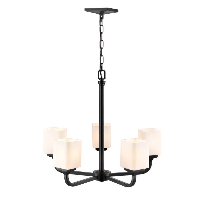 Millennium Lighting Eddison 5 Light Chandelier Matte Black with Frosted Glass Shades - 25.875