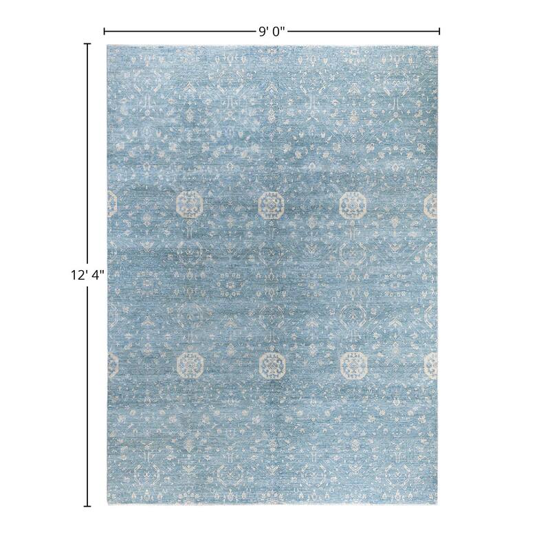 Ikat One-of-a-Kind Hand-Knotted Area Rug, Blue - 9' 0" x 12' 4"