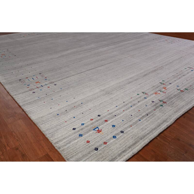 Silver Gray Gabbeh Indian Area Rug Handmade Striped Wool Carpet - 8'1" x 9'9" - 8'1" x 9'9" - Grey