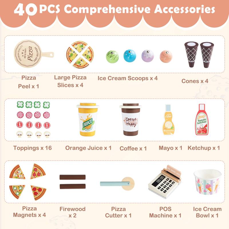 Gymax 2 in 1 Pretend Play Food Truck Kids Ice Cream & Pizza Cart w/