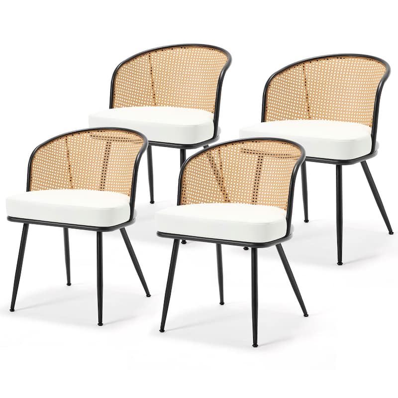 Upholstered Rattan Dining Chairs with Metal Legs Set of 2/4 - 29.92"H x 20.5"W x 23.03"D